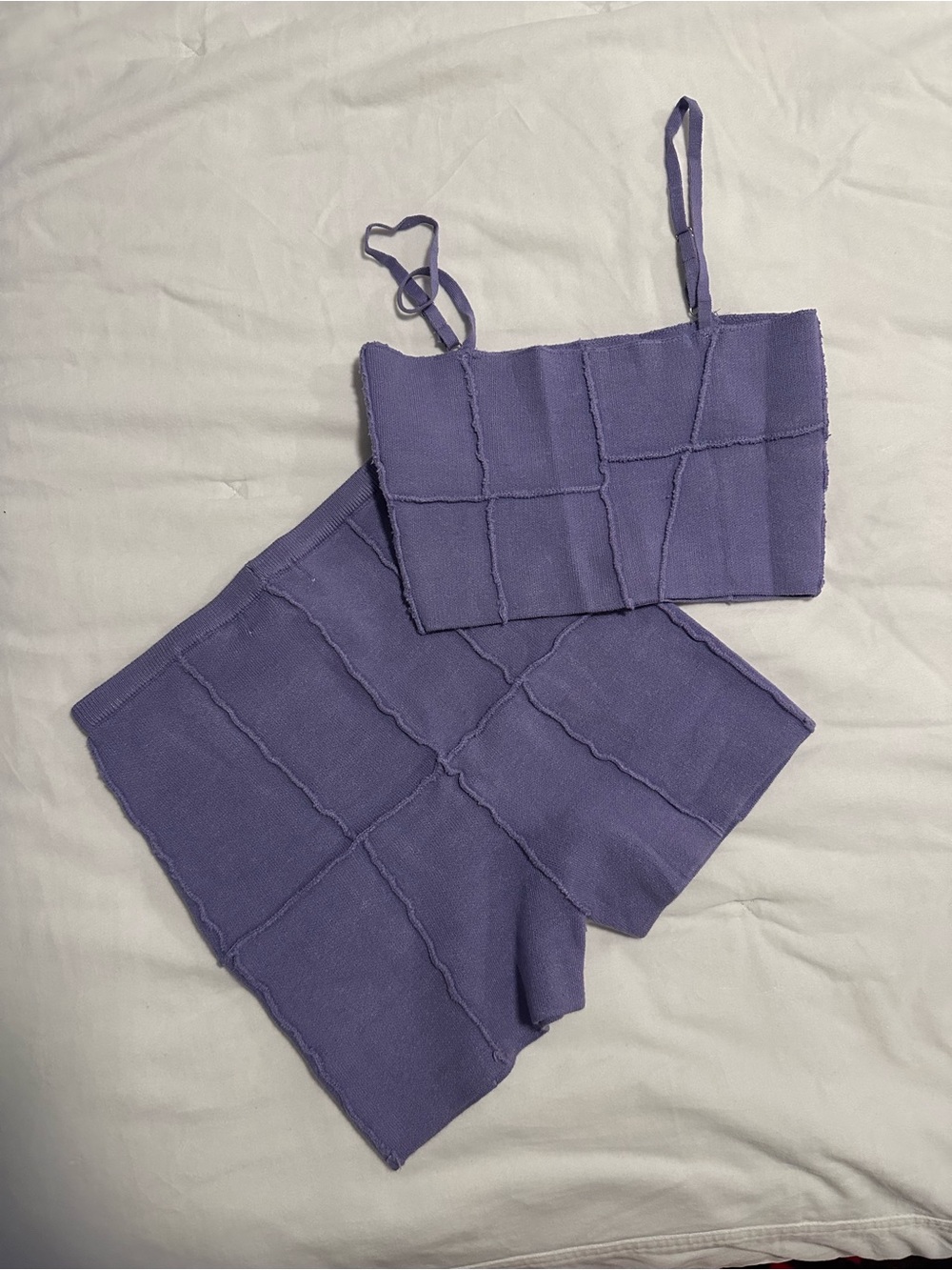 Two-Piece Lavender Knit Crop Top & Shorts Set